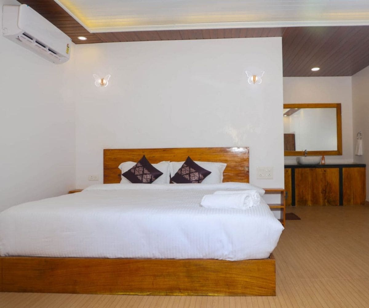 Spacious bedroom inside Luxury Chalet at boutique resort in Canacona South Goa