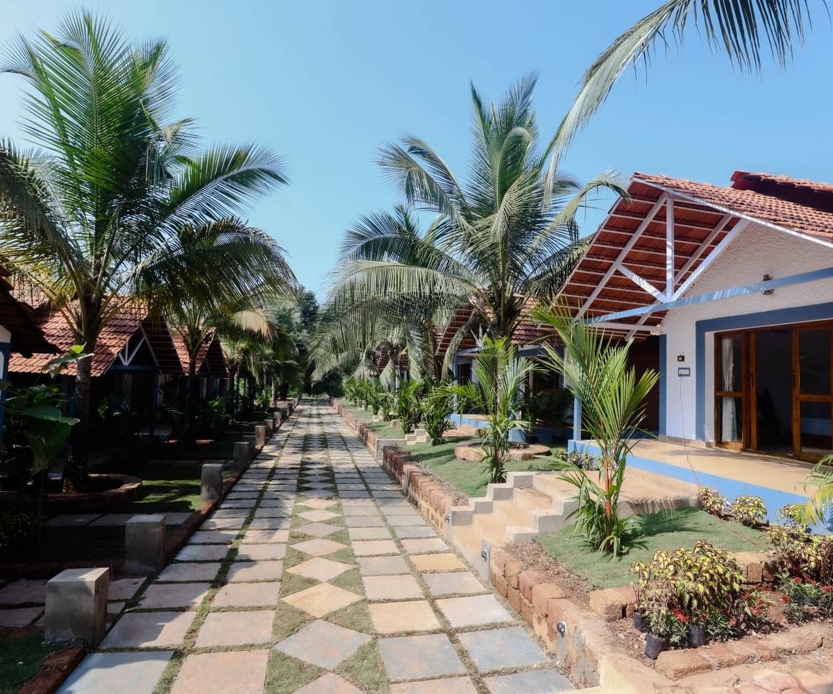 Comfortable living area inside Luxury Chalet at Blu Butterfly Resort in Agonda